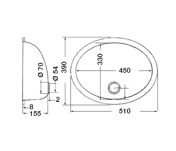 Fregadero oval acero inox 510x390 mm