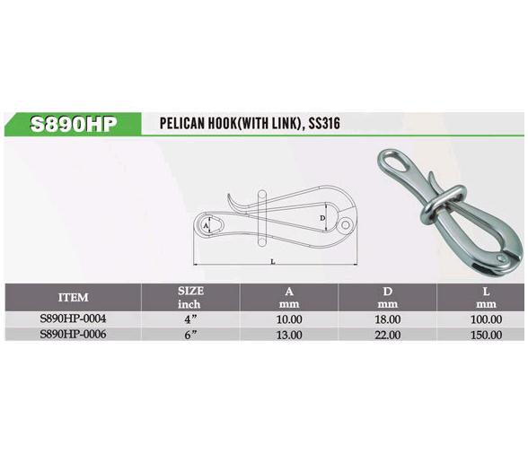 Gancho Pelicano con Cierre de Eslabon Inox 316