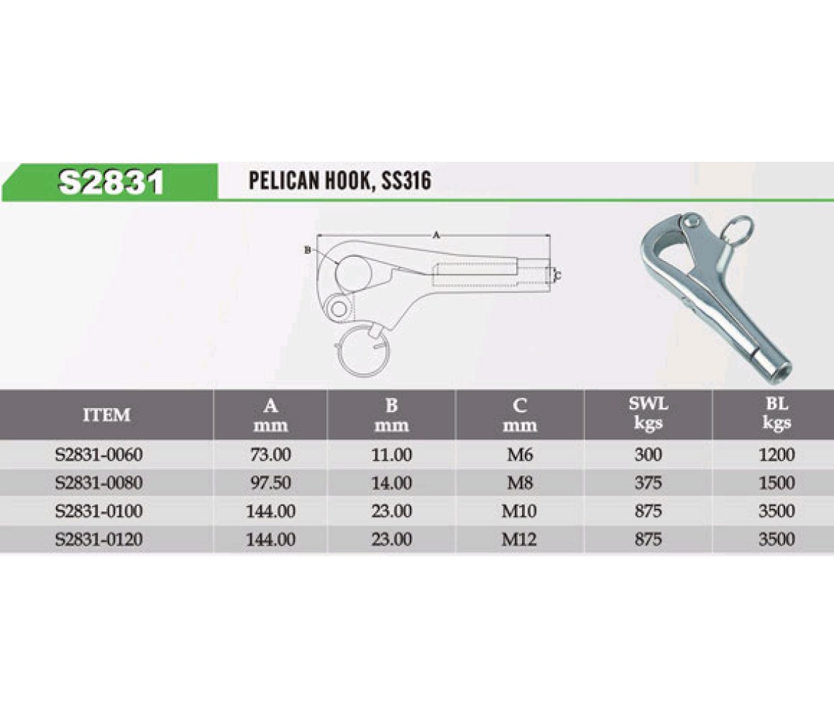 Gancho Pelicano Inox 316