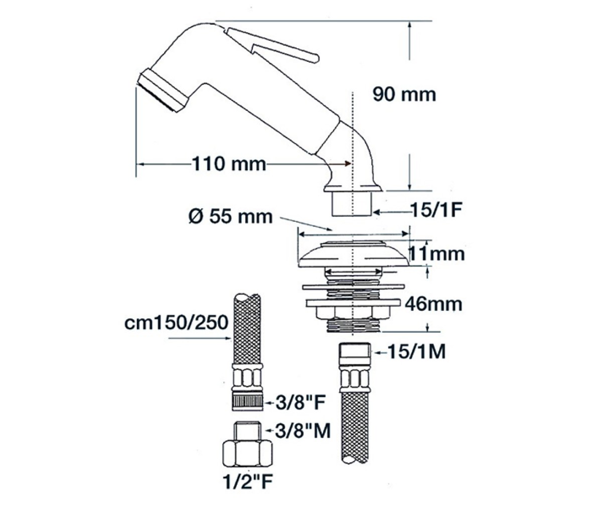 Grifo ducha laton cromado con boton