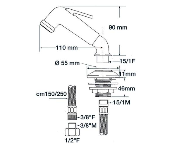 Grifo ducha laton cromado con boton