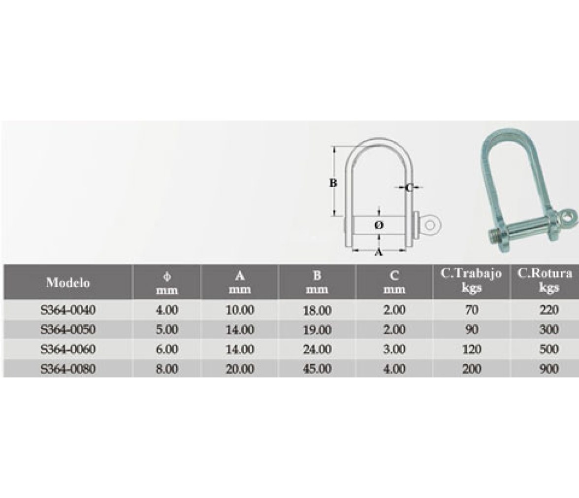 Grillete Largo Matrizado Inox 316 Vinox