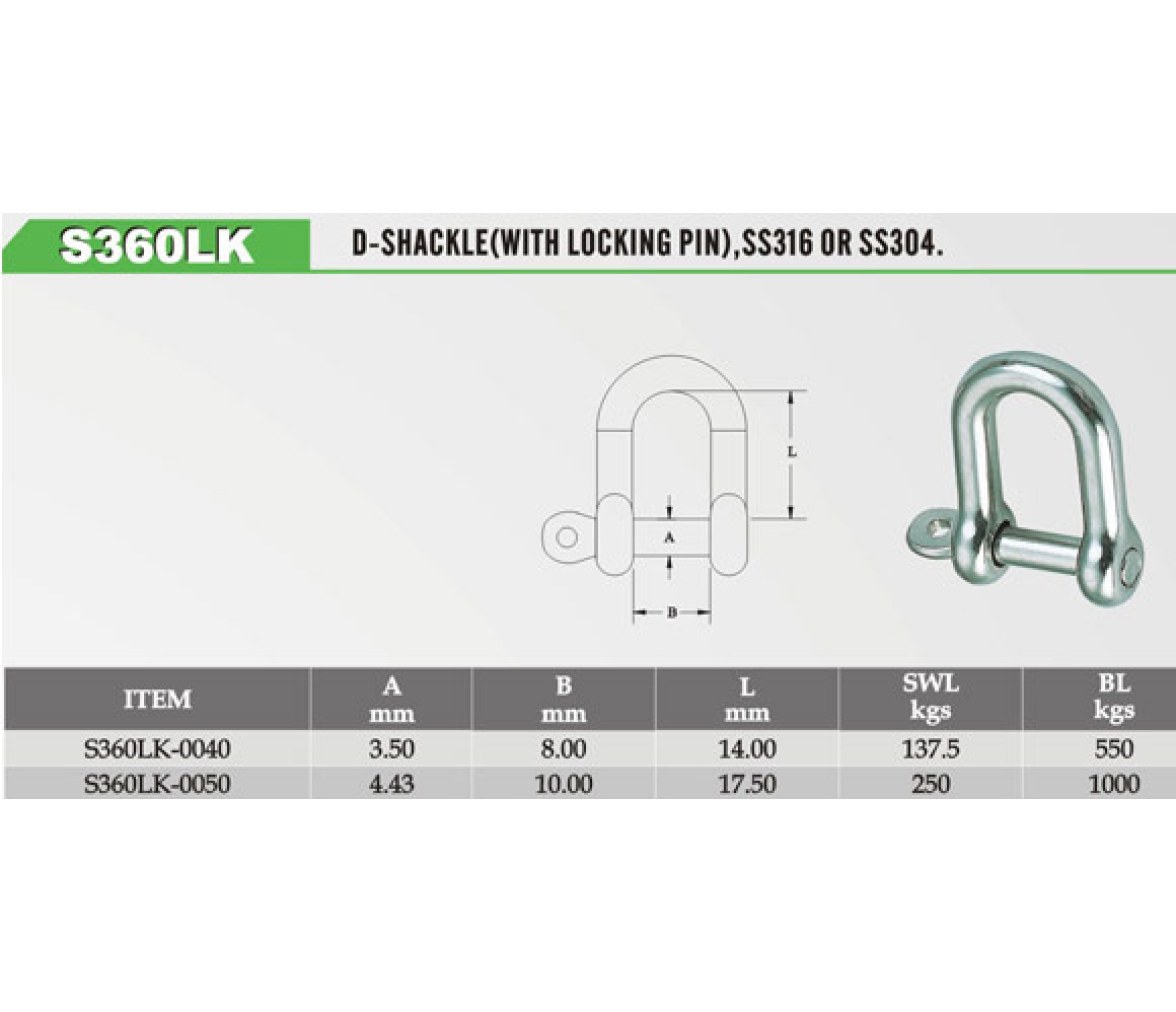 Grillete Recto Inox 316 Eje Imperdible Blister 2 Unidades