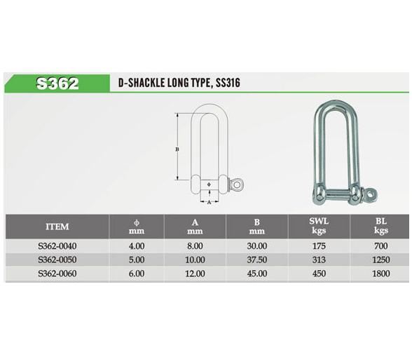 Grillete Recto Largo Inox Pack 2 unidades
