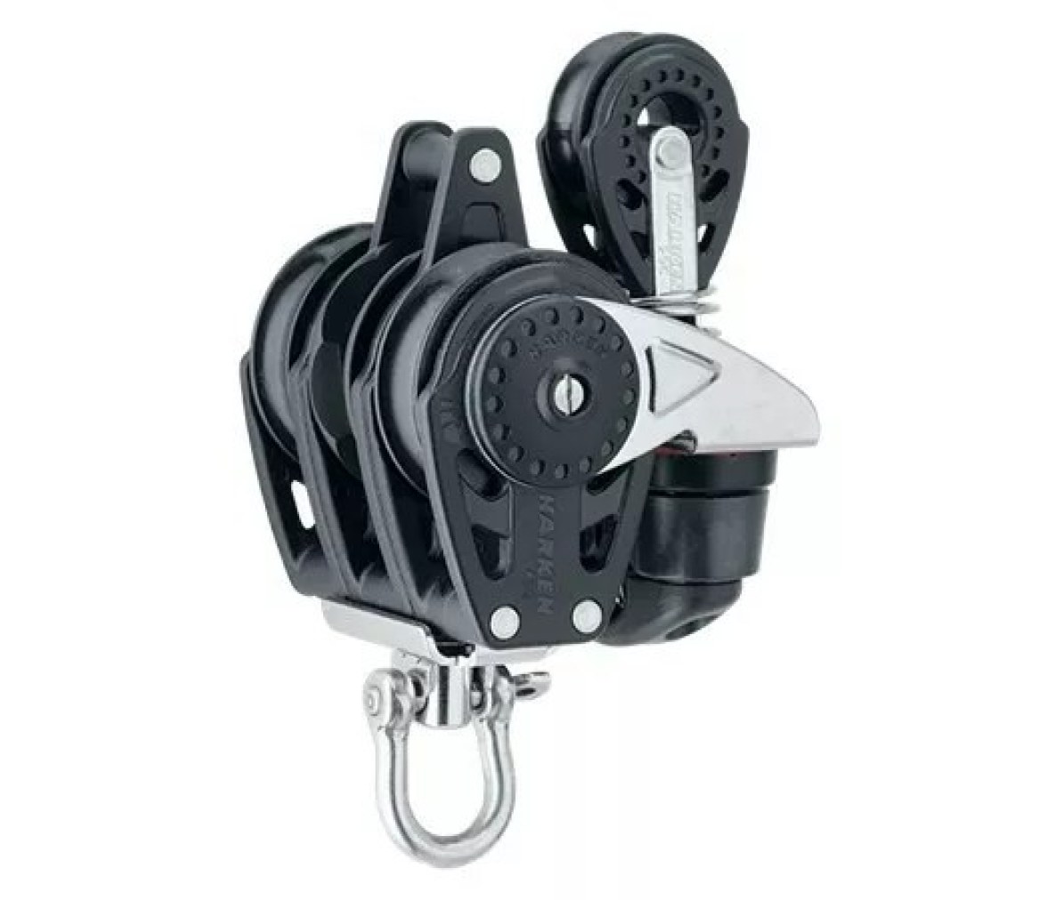 Harken 2619 Polea triple de carraca con swivel, gaza y mordaza de levas