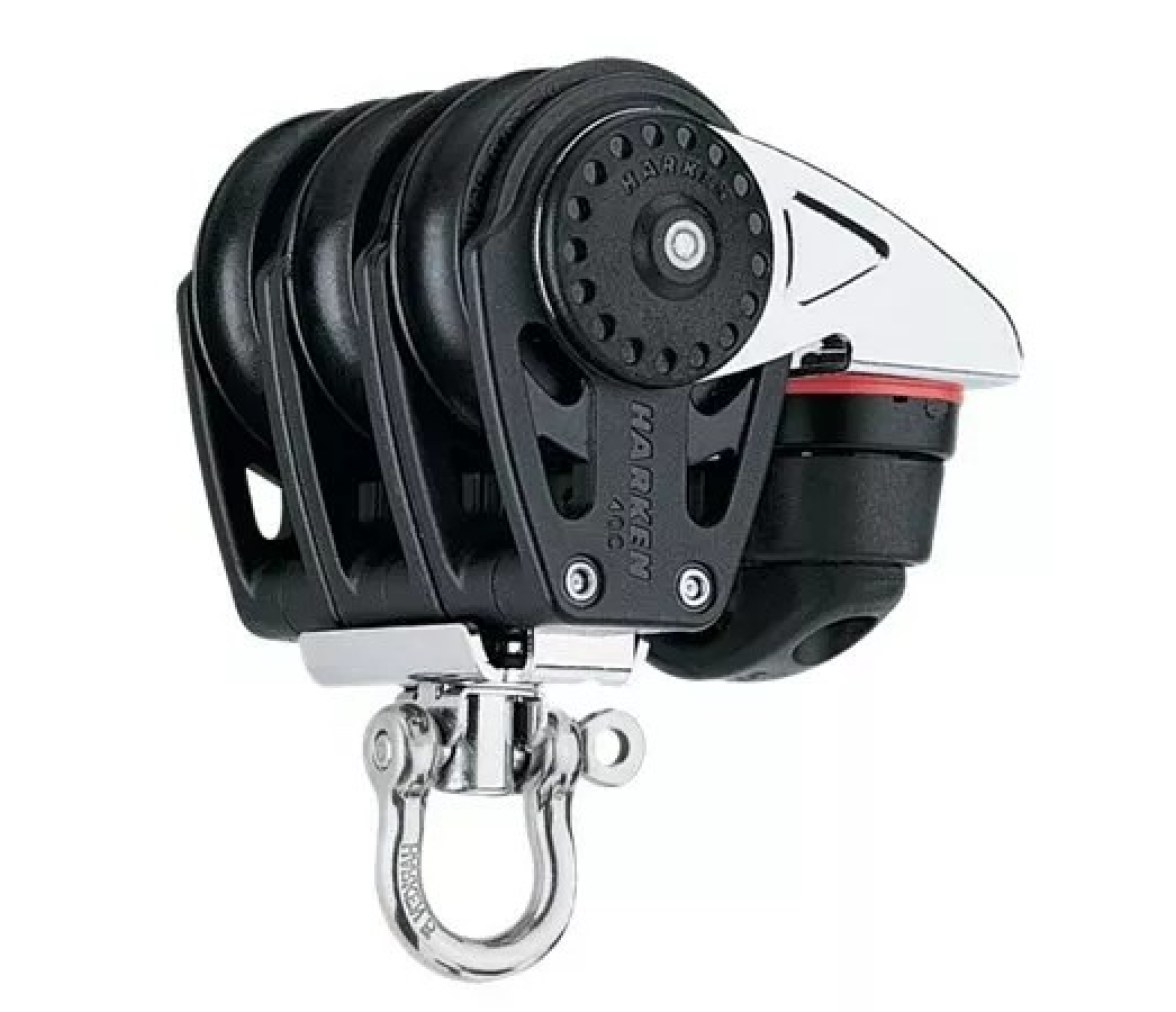 Harken 2647 Polea triple de 40 mm con giratoria y mordaza de levas