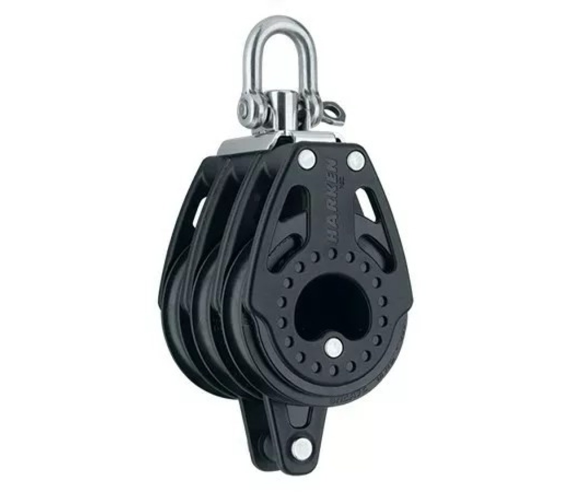Harken 2665 Polea triple de 75 mm con roldanas, giratoria y gaza