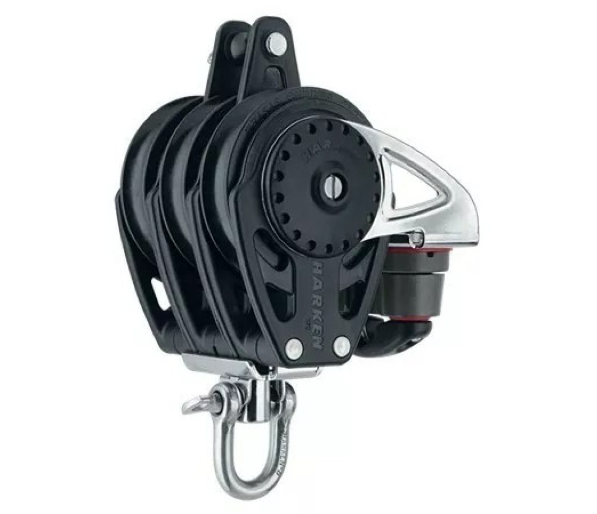 Harken 2669 Polea triple de 75 mm con giratoria, gaza y mordaza de levas