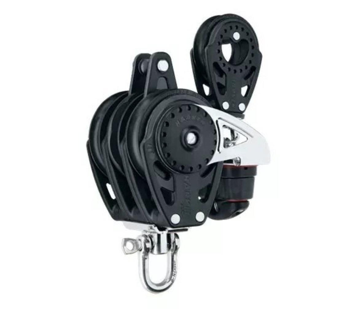Harken 2687 Polea triple de carraca con swivel, gaza y mordaza de levas