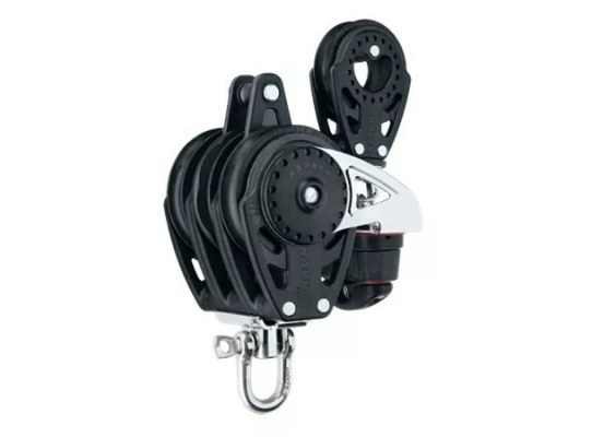 Harken 2687 Polea triple de carraca con swivel, gaza y mordaza de levas