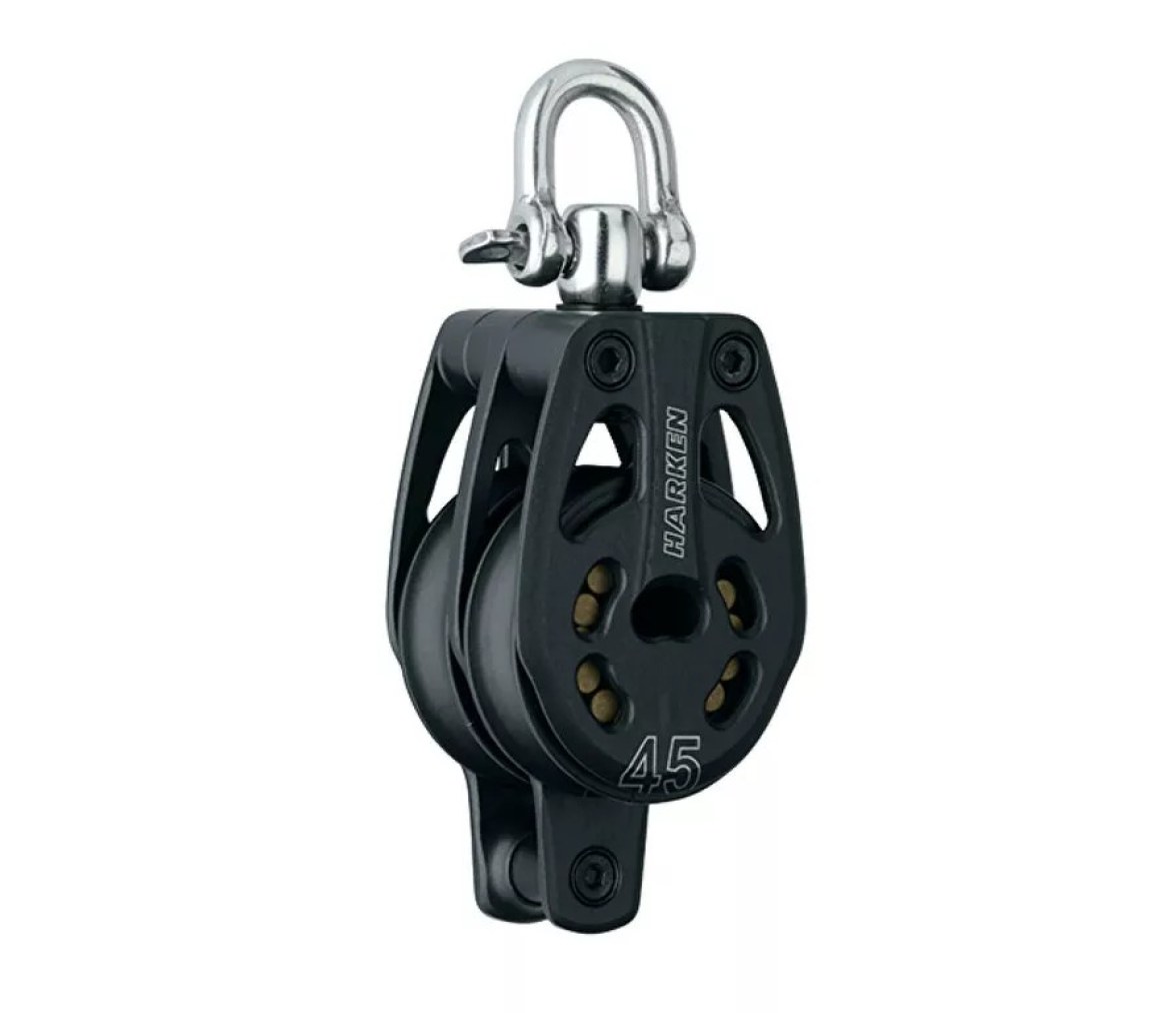 Harken 3394 Polea doble de aluminio de 45 mm con giratoria y gaza