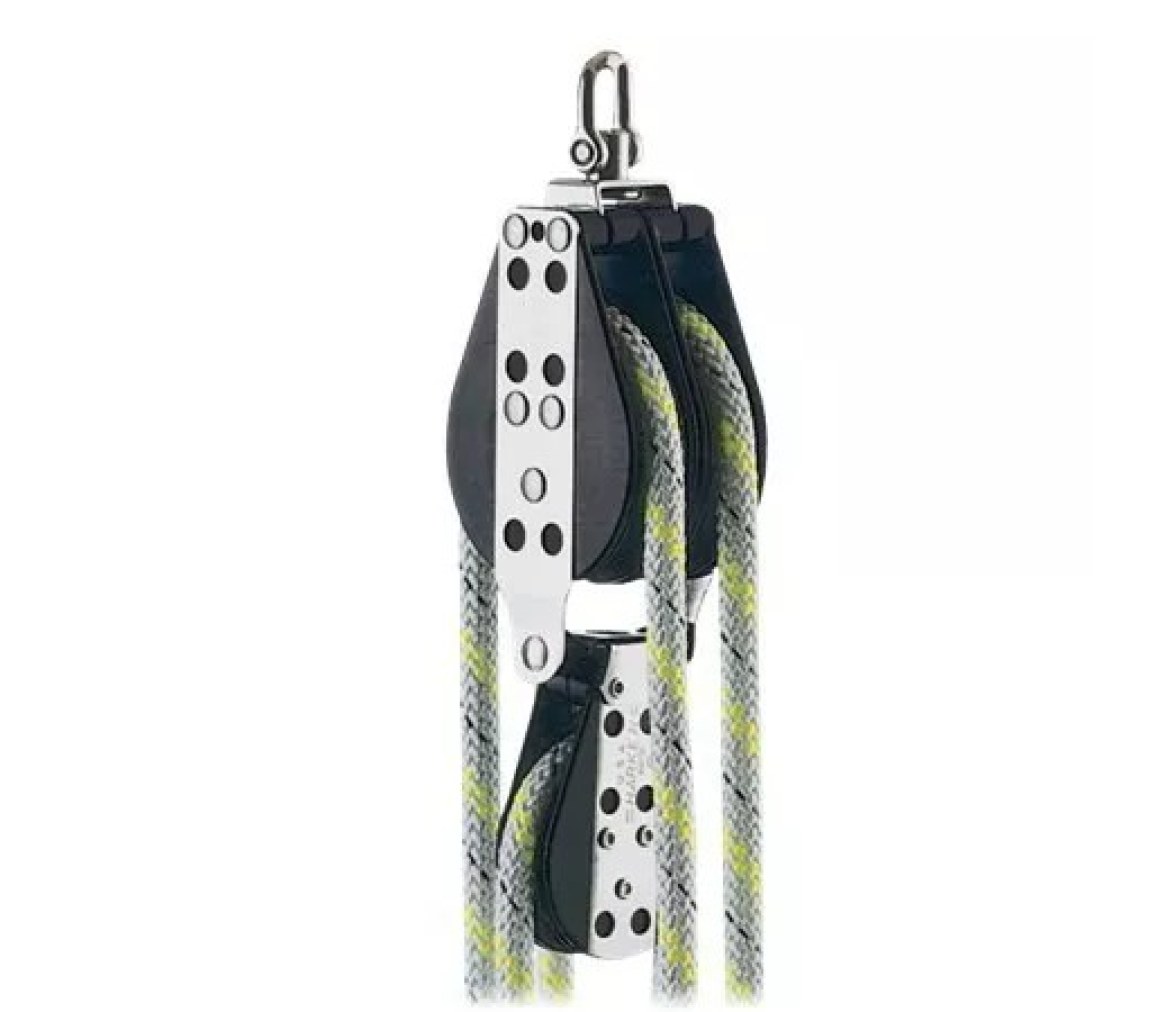 Harken 400 Polea doble de 3" con roldana, gaza y pasacubiertas