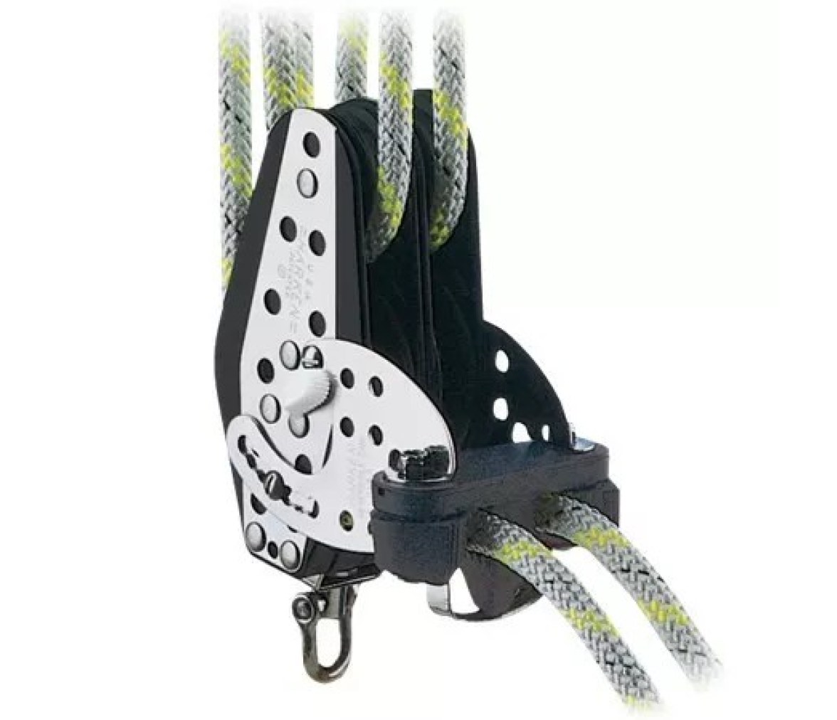 Harken 401 Polea de violín doble Hexaratchet con mordaza y base con muelle