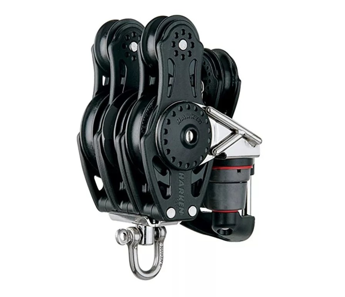 Harken HSB378 Polea de violín triple 57 mm con muelle y mordaza