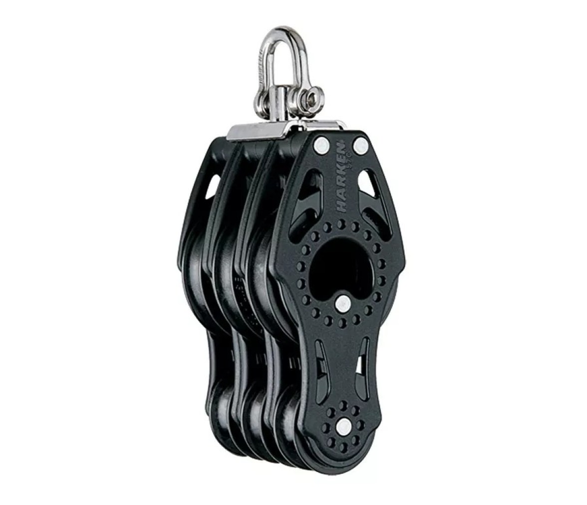 Harken HSB379 Polea de violín triple con roldana de 57 mm y giratoria