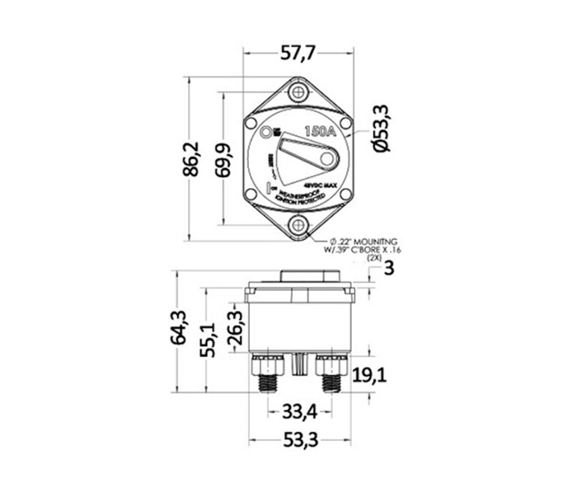 Interruptor Magnetotérmico Estanco para Molinete y Hélice de Proa para Empotrar