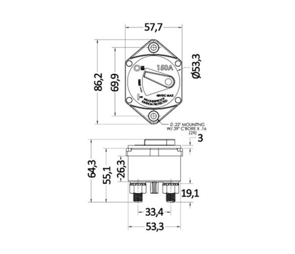 Interruptor Magnetotérmico Estanco para Molinete y Hélice de Proa para Empotrar