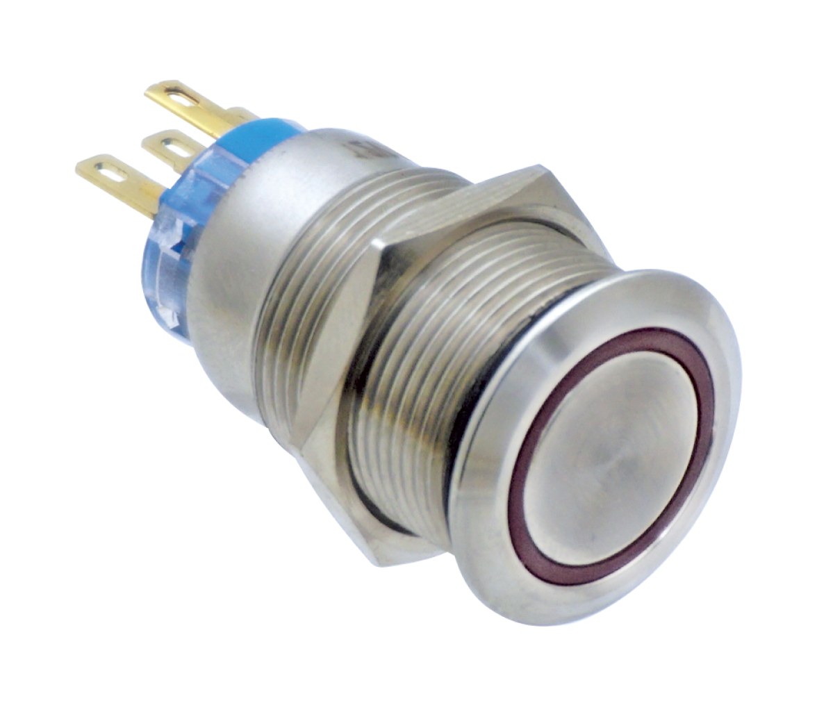 Interruptor pulsador c/anillo LED,ON/OFF,Inox304,12V DC 5A,Azul