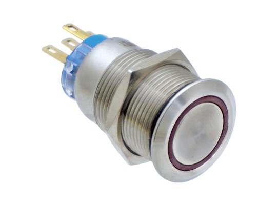 Interruptor pulsador c/anillo LED,ON/OFF,Inox304,12V DC 5A,Azul
