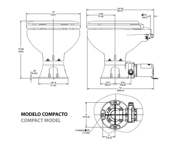 Jabsco Inodoro Quiet Flush E2 Compacto Agua Dulce