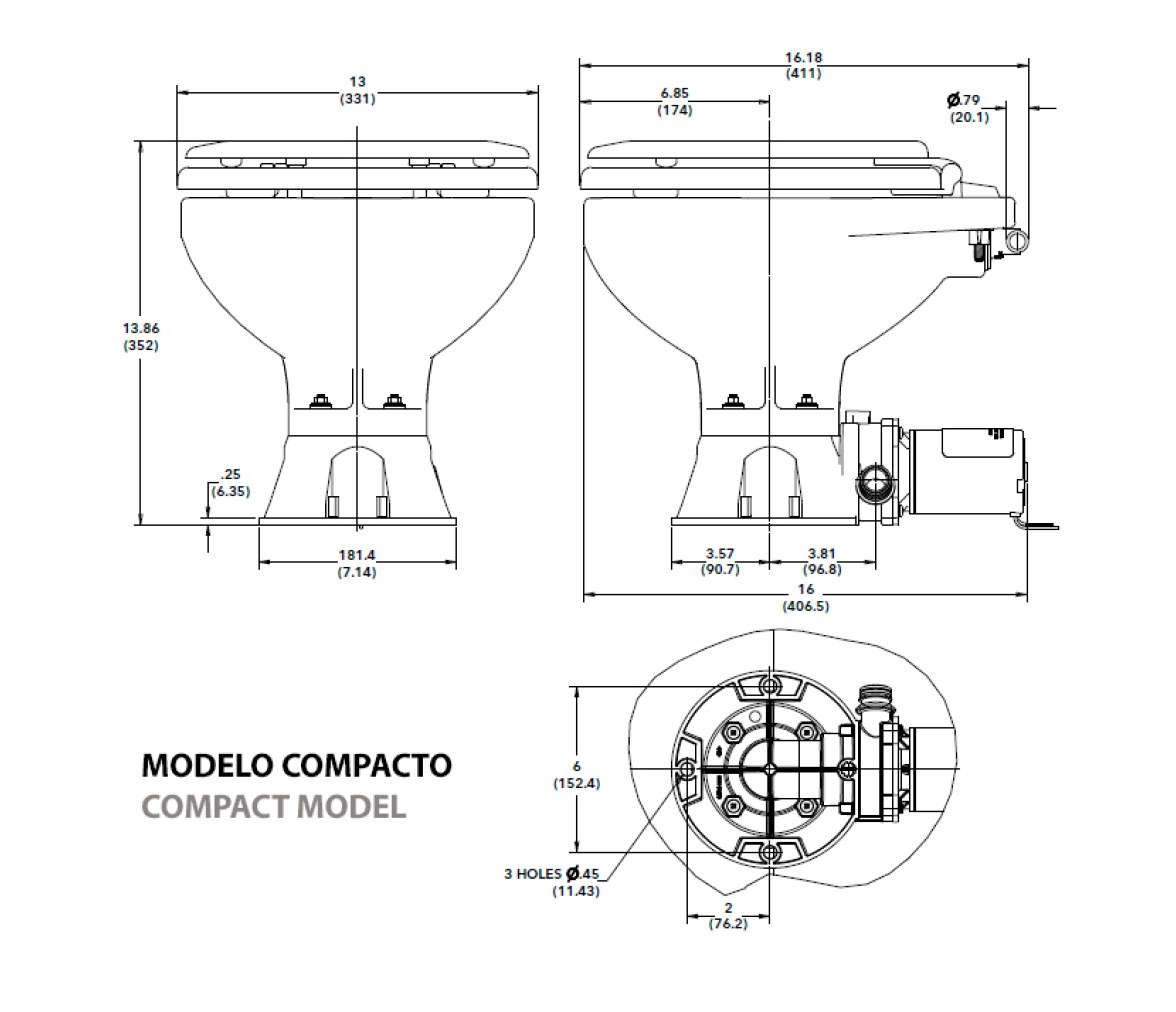Jabsco Inodoro Quiet Flush E2 Compacto Agua Salada