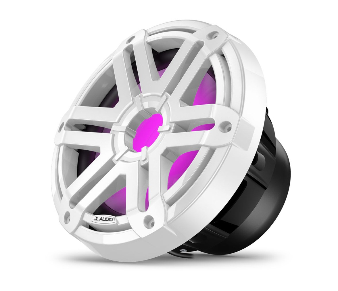 JL Audio M200 subwoofer náutico, 10″ con LED y rejilla deportiva de color blanco