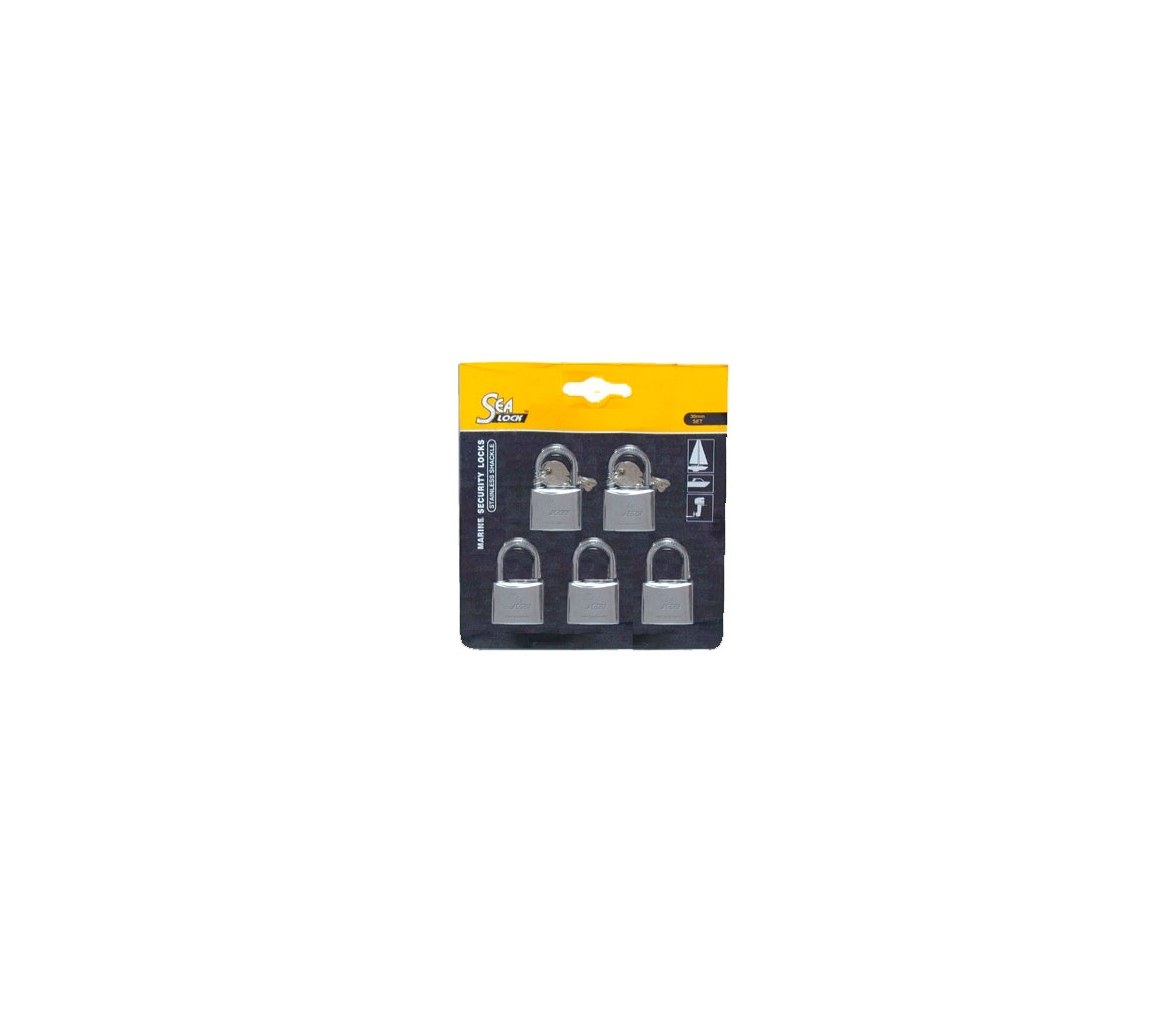 Set of 5 Padlocks Sea Lock 30mm with Joint Key