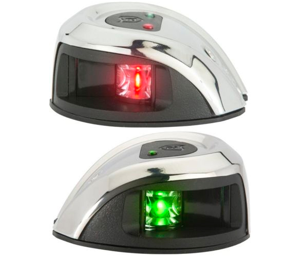 Red-Green LED Stainless Steel Bow Light - Pair