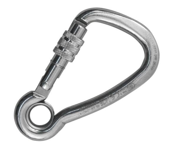 Kong Mosquetón en acero inoxidable asimétrico Seguro de Rosca con Ojal