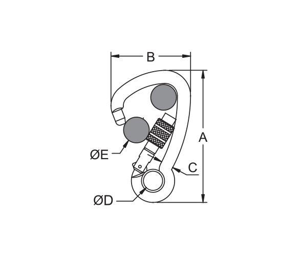 Kong Mosquetón en acero inoxidable asimétrico Seguro de Rosca con Ojal