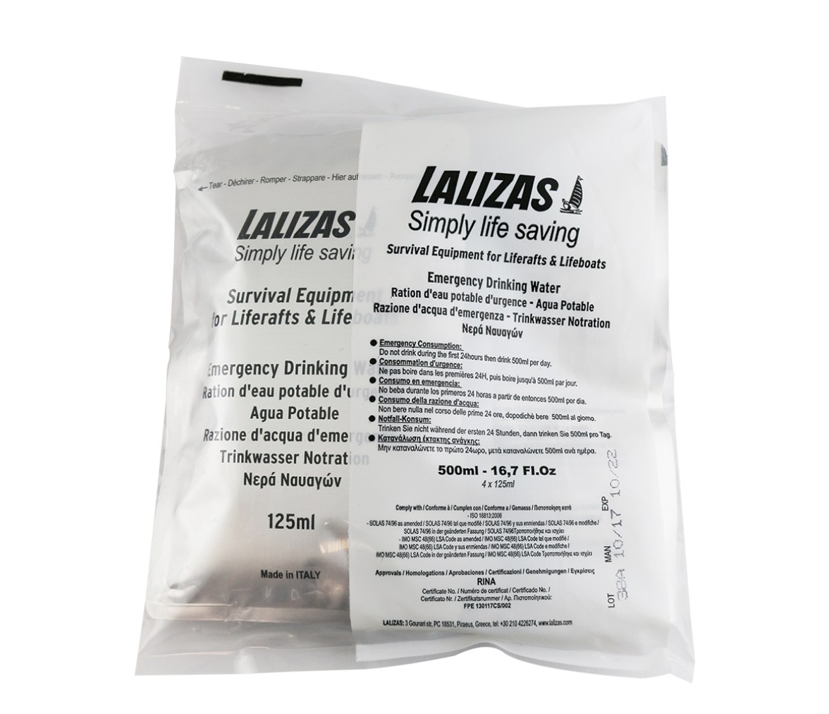 Agua potable de emergencia LALIZAS para balsa salvavidas, 4x125 ml