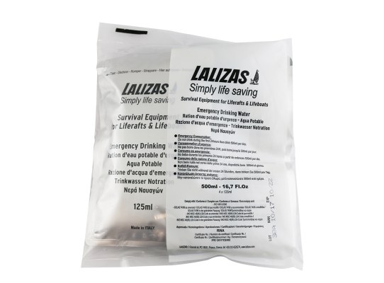 Agua potable de emergencia LALIZAS para balsa salvavidas, 4x125 ml