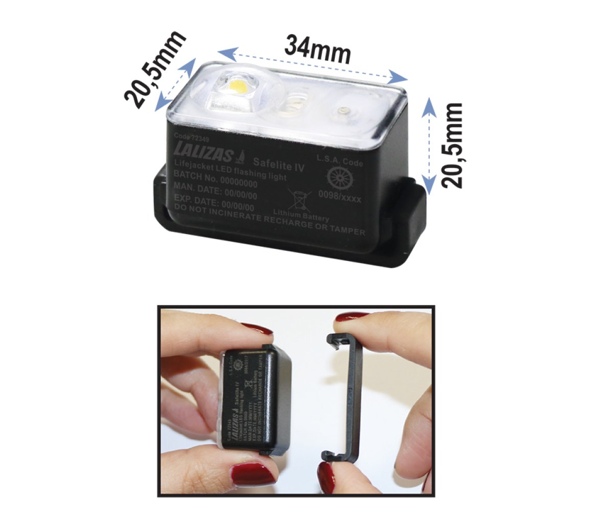 Luz de chaleco "Safelite IV" LALIZAS, parpadeante, se activa con agua, SOLAS