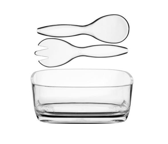 Marine Business Ensaladera Cuadrada + Cubiertos Happy Clear
