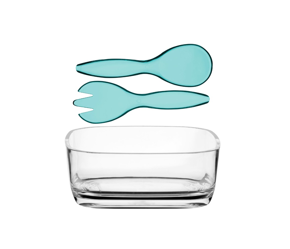 Marine Business Happy Turquoise Square Salad Bowl + Cutlery