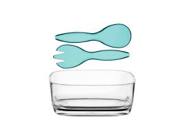 Marine Business Ensaladera Cuadrada + Cubiertos Happy Turquoise