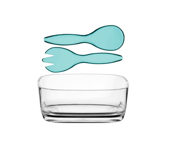Marine Business Ensaladera Cuadrada + Cubiertos Happy Turquoise