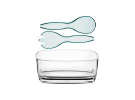 Marine Business Ensaladera Cuadrada + Cubiertos Happy Natural