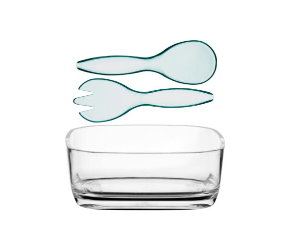 Marine Business Ensaladera Cuadrada + Cubiertos Happy Natural