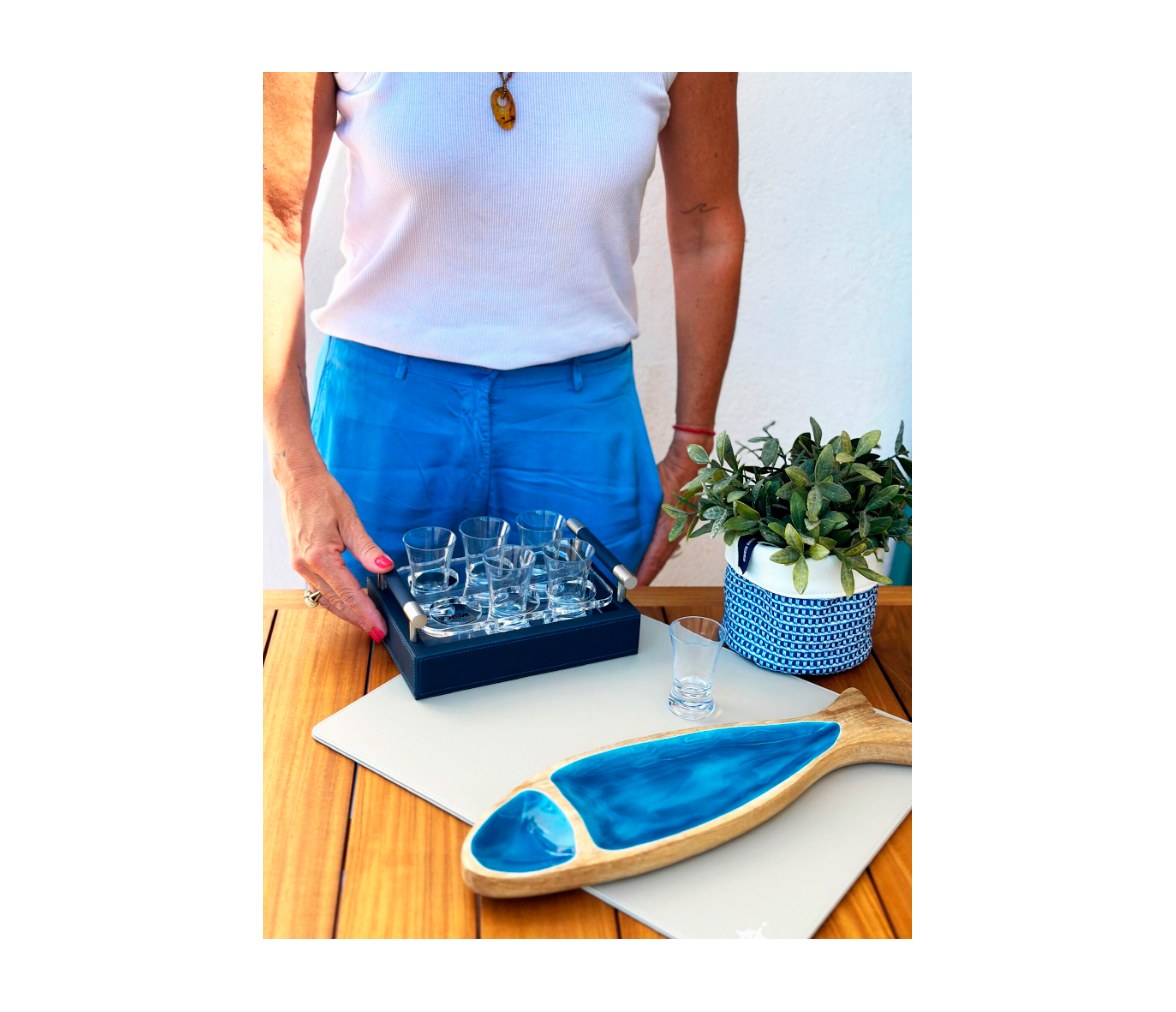 Marine Business Waves Tray Shot Glasses Holder Blue