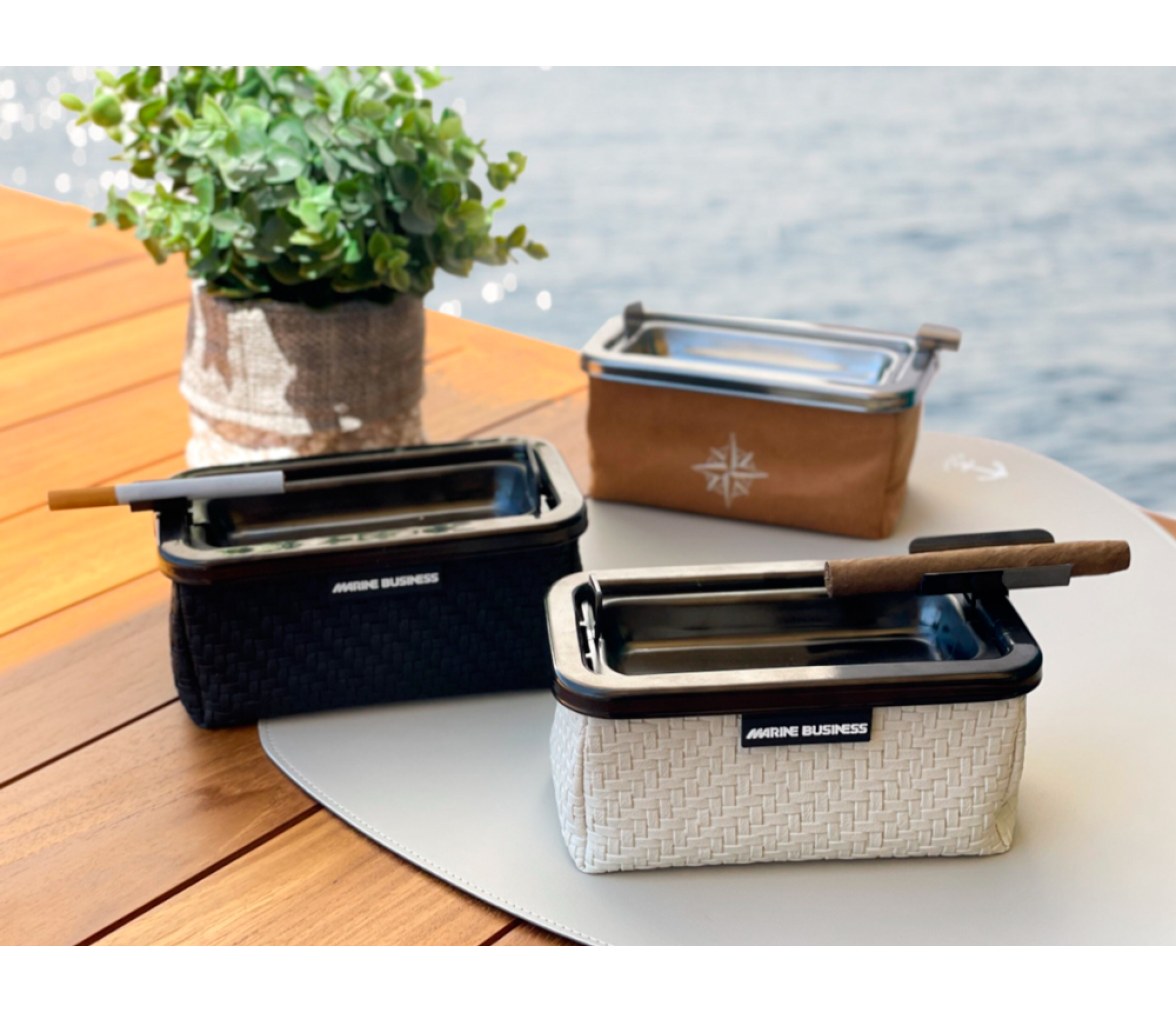Marine Business Windproof Cenicero Rectangular Rattan Negro