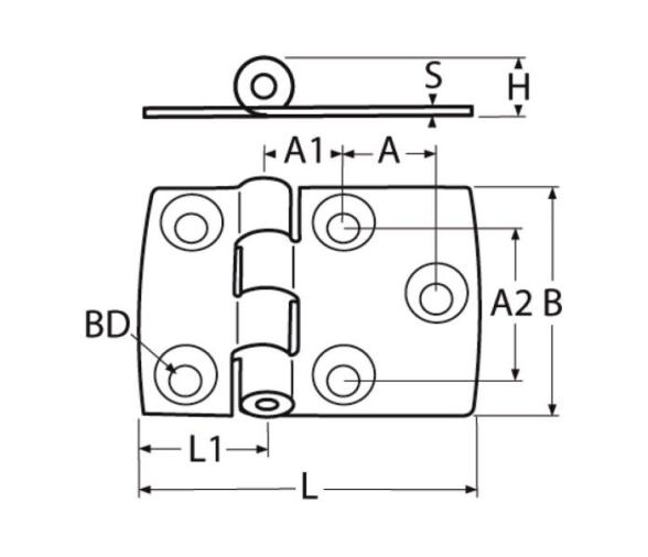 Marinetech Bisagra Asimétrica Plástico Negra