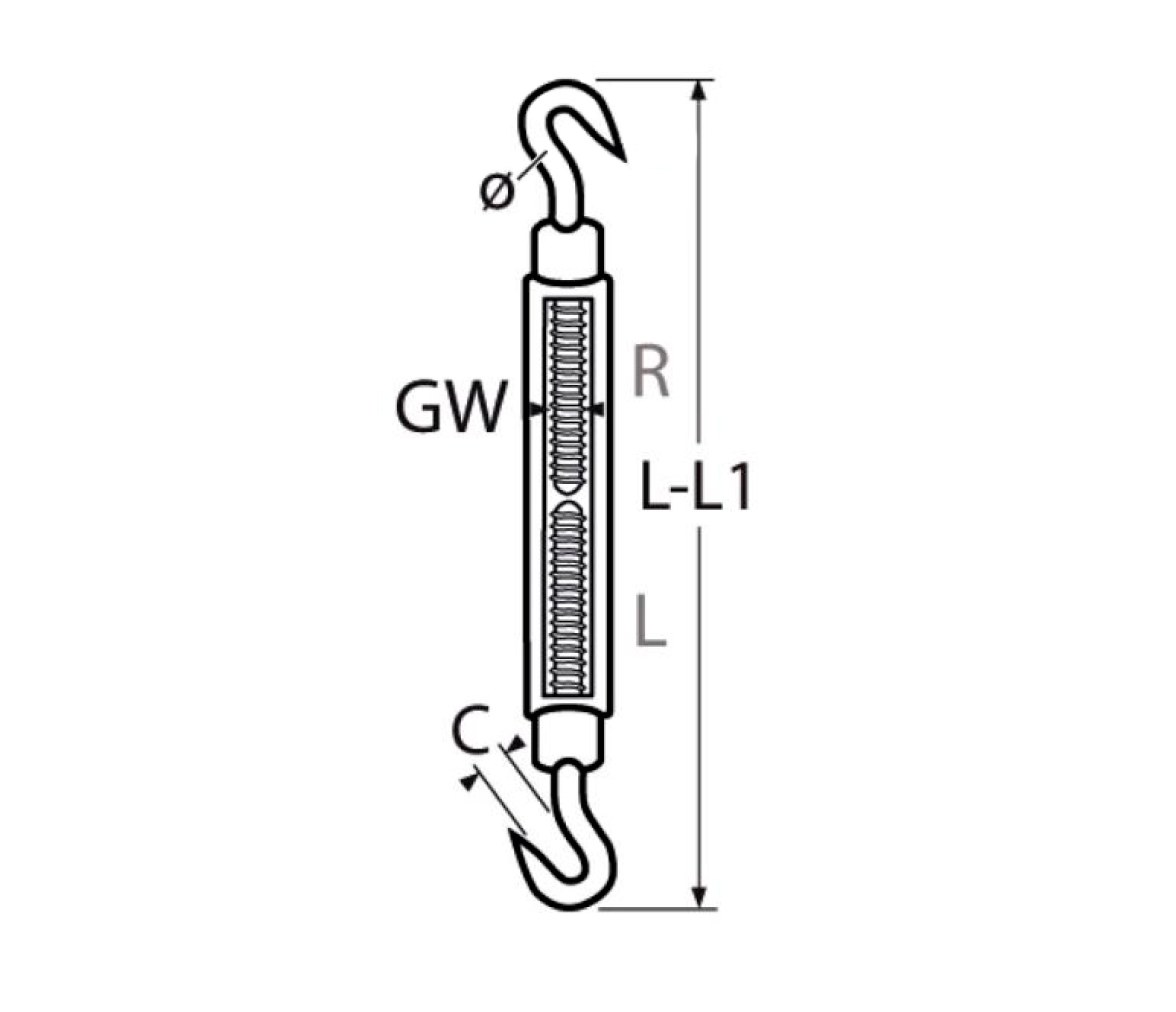 Marinetech Black Turnbuckle with Hooks