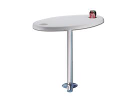 Table with adjustable support and glass holder