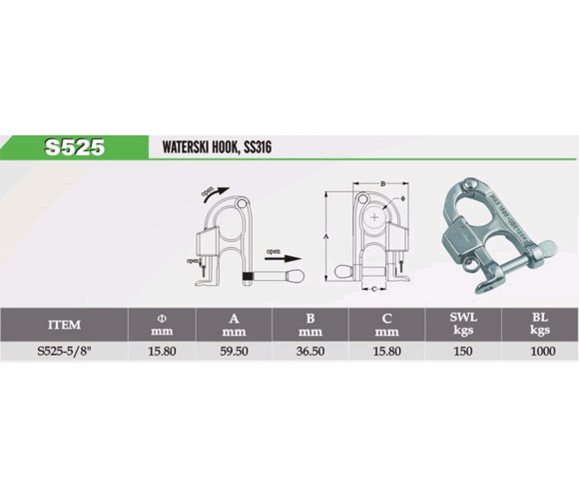 Mosqueton Disparo Rapido Fijo para Ski Inox