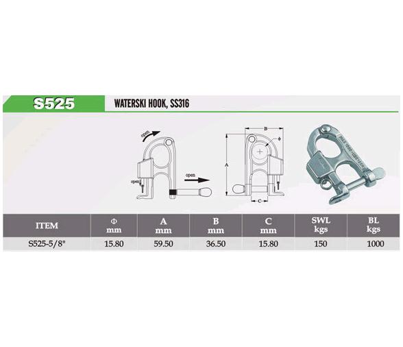 Mosqueton Disparo Rapido Fijo para Ski Inox