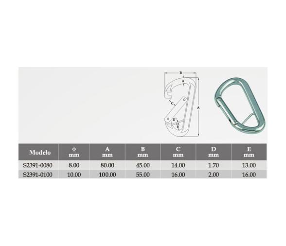 Mosqueton Plano con Ojo Apertura Lateral Inox 316 Vinox