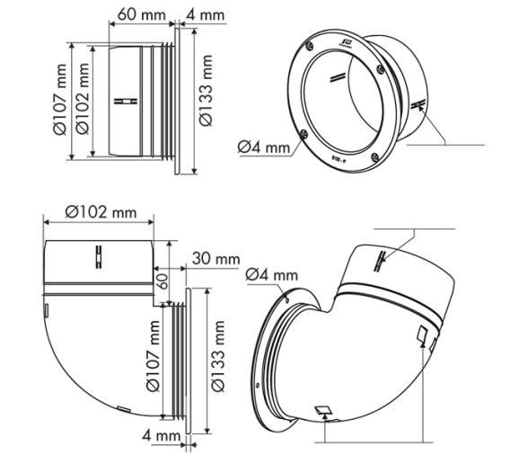 Nuova Rade Soporte acodado para tubo ventilacion y aireacion