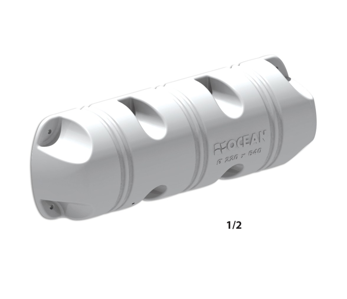 Defensa de muelle OCEAN, rellena de espuma, 220x640mm, 1/2, blanca