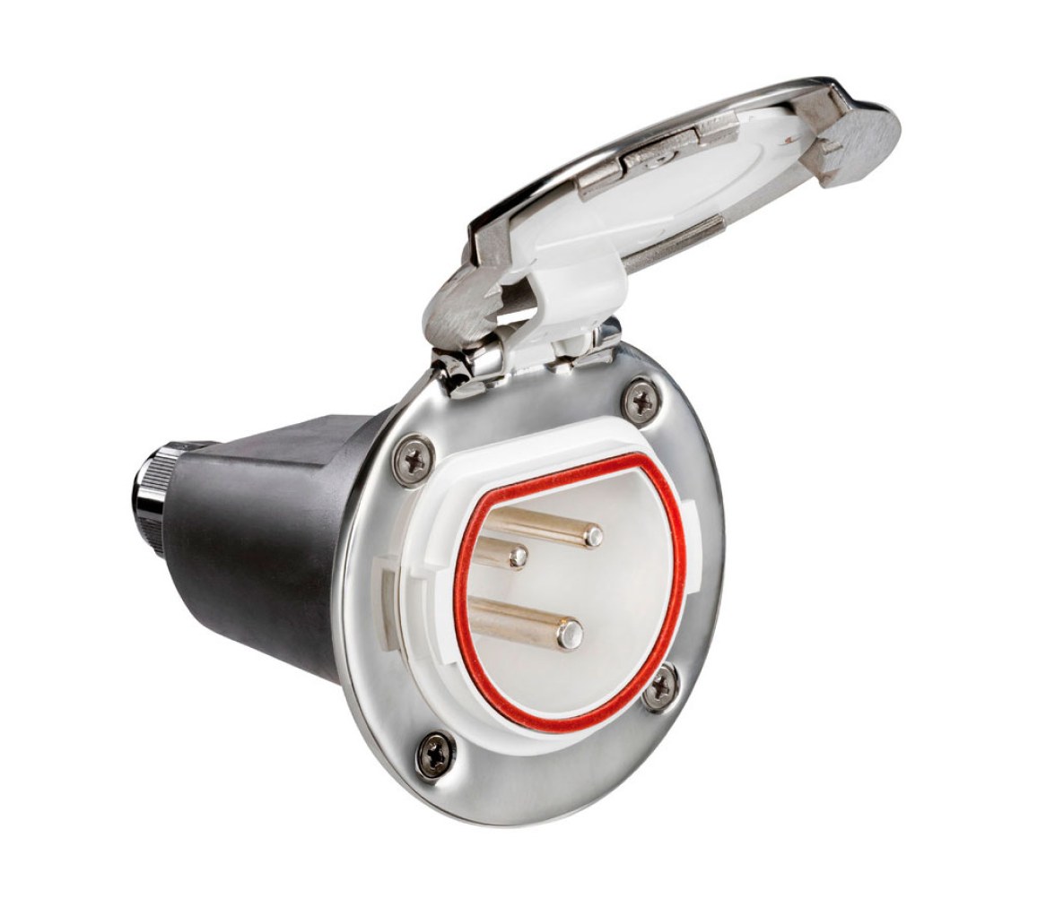 Oscualti Toma de Corriente con Tapa Acero Inoxidable Cruiser 32A